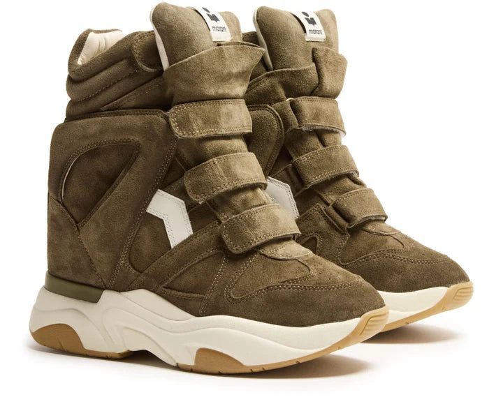ISABEL MARANT Balskee Khaki/Ecru Suede And Leather Wedge Sneakers New