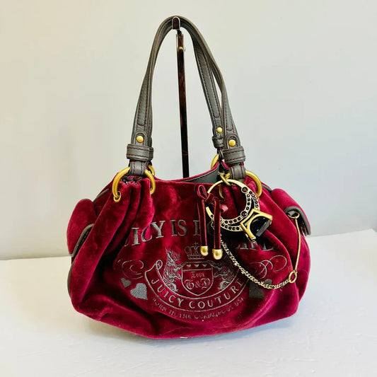 Y2k Juicy Couture "Juicy is for Life" Ring Bling Velour Shoulder Bag Rare