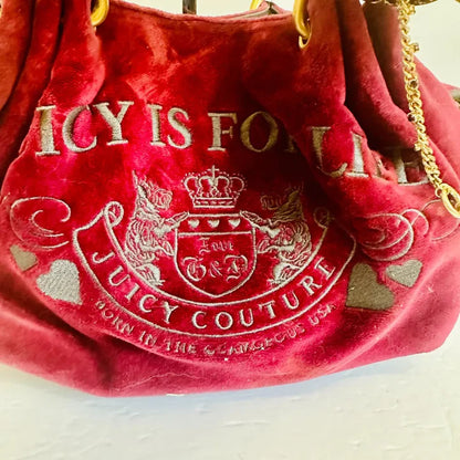Y2k Juicy Couture "Juicy is for Life" Ring Bling Velour Shoulder Bag Rare