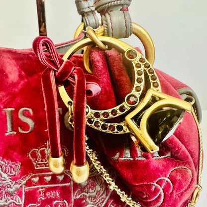 Y2k Juicy Couture "Juicy is for Life" Ring Bling Velour Shoulder Bag Rare