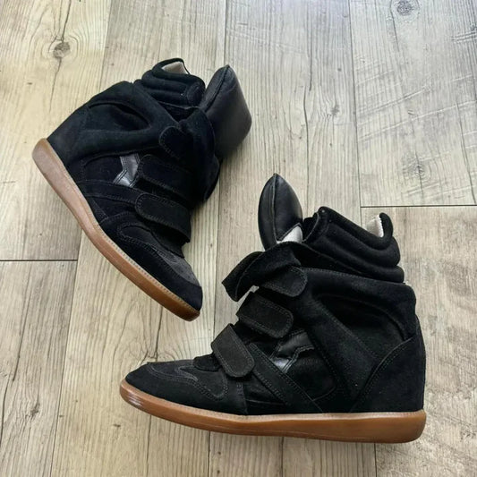 Isabel Marant Bekket Wedge Sneakers – Black Leather – Pre-Owned