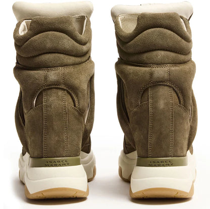 ISABEL MARANT Balskee Khaki/Ecru Suede And Leather Wedge Sneakers New