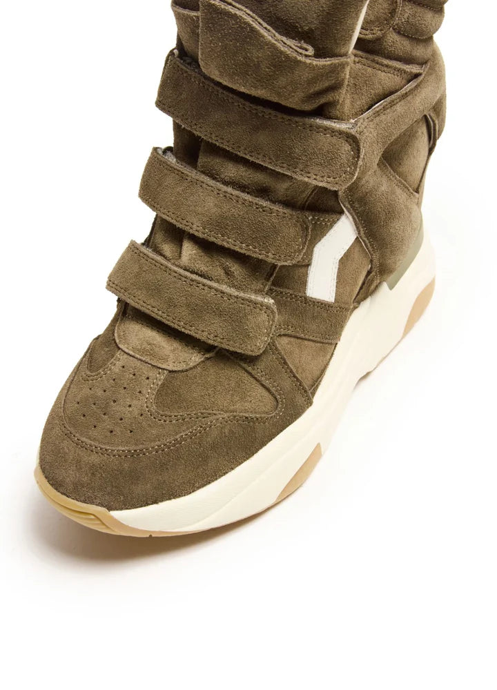 ISABEL MARANT Balskee Khaki/Ecru Suede And Leather Wedge Sneakers New