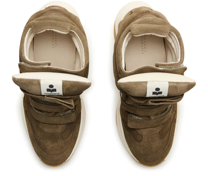 ISABEL MARANT Balskee Khaki/Ecru Suede And Leather Wedge Sneakers New