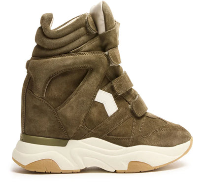 ISABEL MARANT Balskee Khaki/Ecru Suede And Leather Wedge Sneakers New