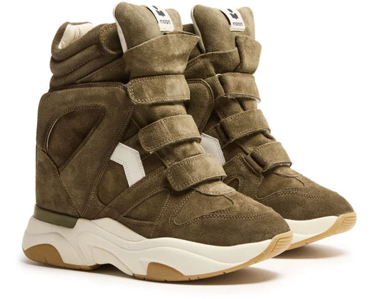 ISABEL MARANT Balskee Khaki/Ecru Suede And Leather Wedge Sneakers New